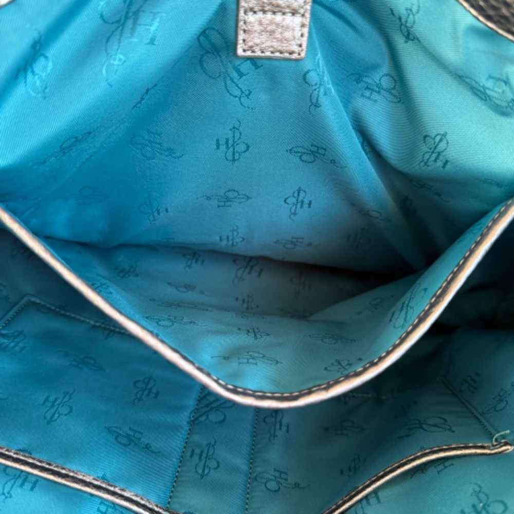 Cole Haan Silver Pewter Pebbled Leather Tote | Original Dust Bag | Teal Lining - Picture 6 of 15